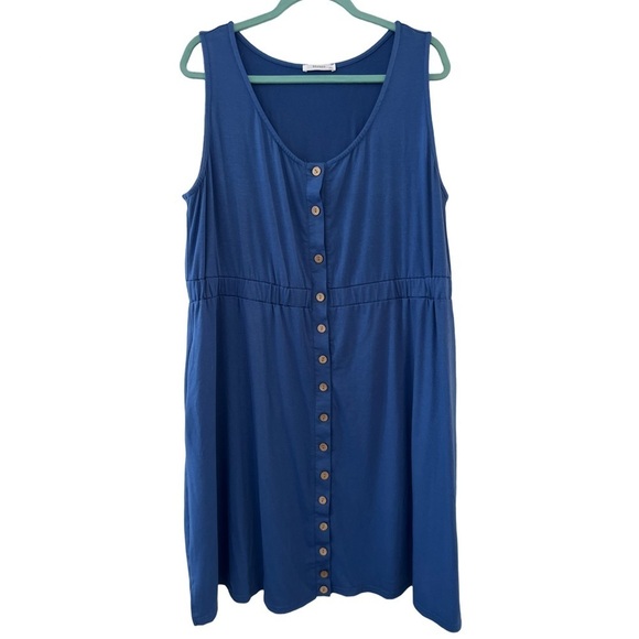 Royal Blue Casual Sleeveless Dress Button Down Beach Sundress with Pockets - Picture 3 of 10